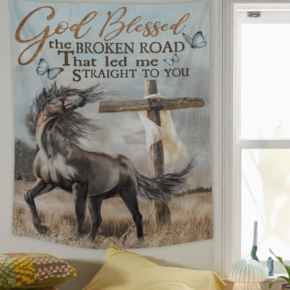 God Blessed The Broken Road - Christian Wall Tapestry - Religious Tapestry Wall Hangings - Bible Verse Wall Tapestry - Religious Tapestry - Ciaocustom