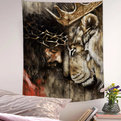 Jesus Is the Lion Of The Tribe Of Judah - Christian Wall Tapestry - Religious Tapestry Wall Hangings - Bible Verse Wall Tapestry - Religious Tapestry - Ciaocustom