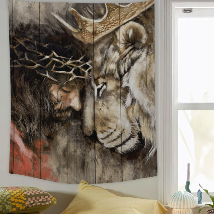 Jesus Is the Lion Of The Tribe Of Judah - Christian Wall Tapestry - Religious Tapestry Wall Hangings - Bible Verse Wall Tapestry - Religious Tapestry - Ciaocustom