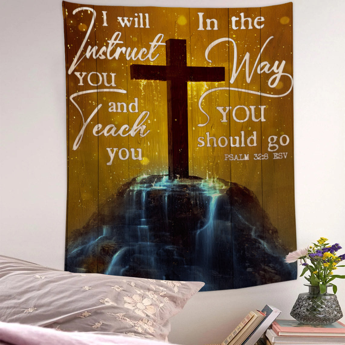 Christian Cross - Christian Wall Tapestry - Religious Tapestry Wall Hangings - Bible Verse Wall Tapestry - Religious Tapestry - Ciaocustom