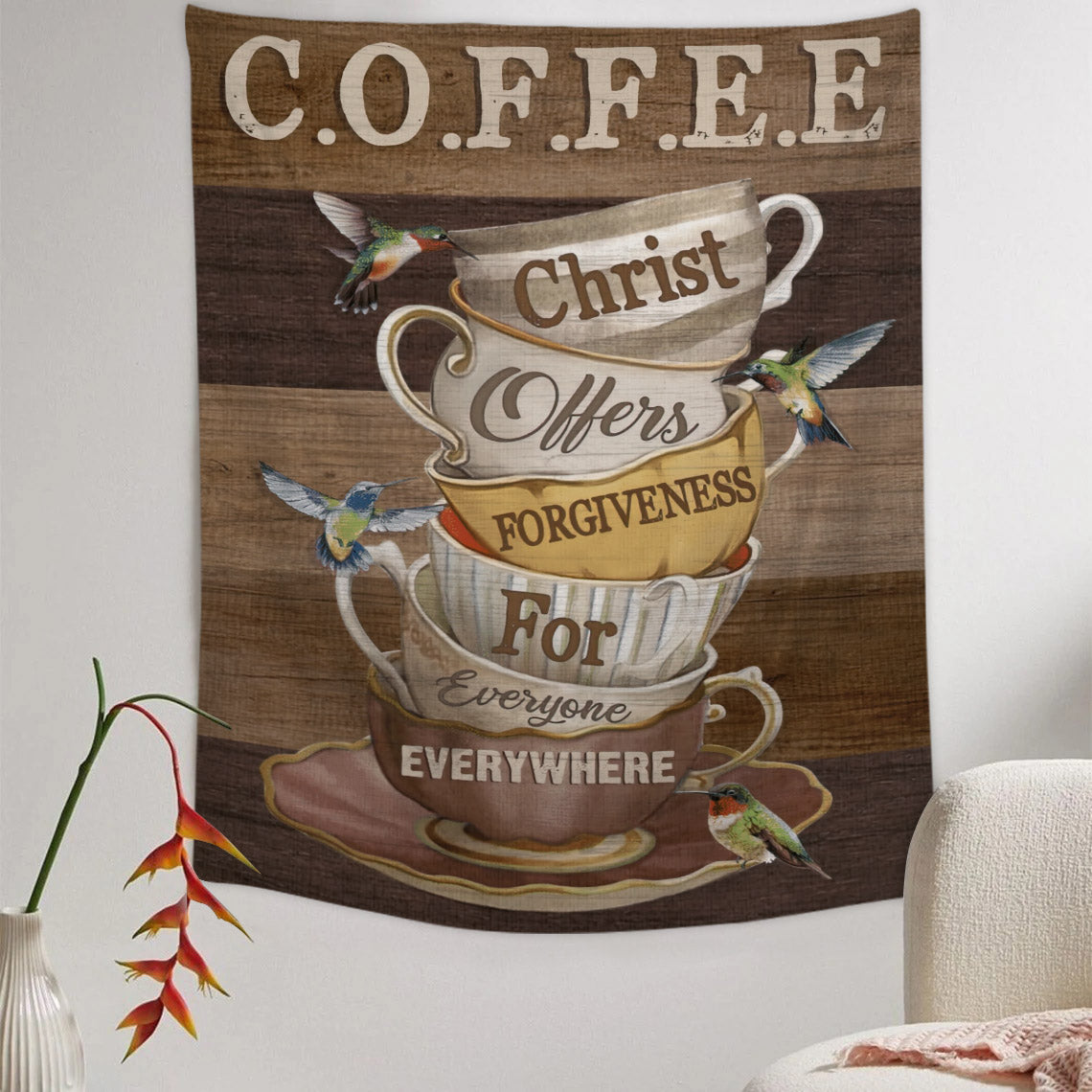 Coffee Christ Offers - Christian Wall Tapestry - Religious Tapestry Wall Hangings - Bible Verse Wall Tapestry - Religious Tapestry - Ciaocustom