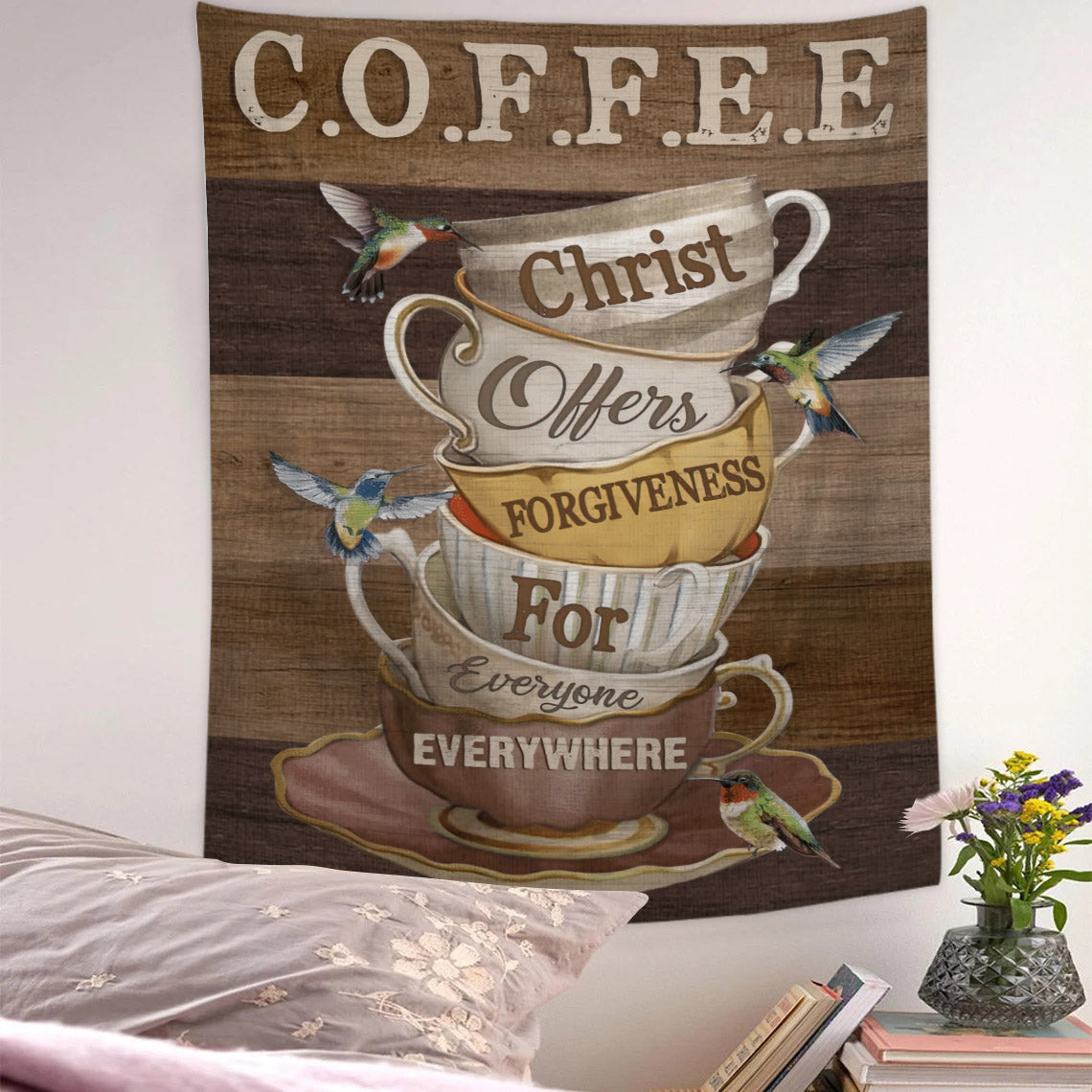 Coffee Christ Offers - Christian Wall Tapestry - Religious Tapestry Wall Hangings - Bible Verse Wall Tapestry - Religious Tapestry - Ciaocustom