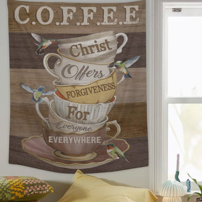 Coffee Christ Offers - Christian Wall Tapestry - Religious Tapestry Wall Hangings - Bible Verse Wall Tapestry - Religious Tapestry - Ciaocustom