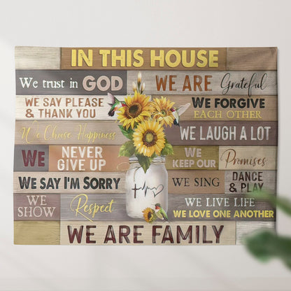 In the House We Are Family Tapestry - Sunflower Wall Tapestry - God Tapestry - Religious Tapestry - Christian Tapestry - Bible Tapestry - Ciaocustom