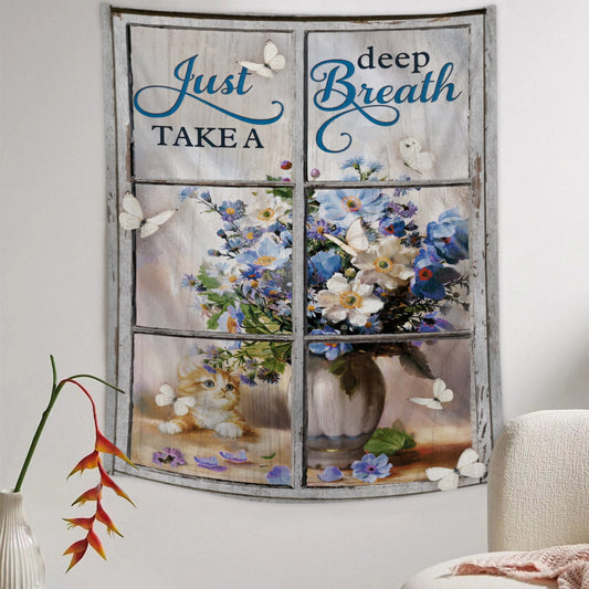 Just Take A Deep Breath Tapestry - Flowers - Butterfly - Bible Verse Tapestry - Religious Tapestry - Christian Tapestry Wall Hanging - Ciaocustom