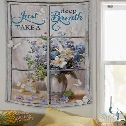 Just Take A Deep Breath Tapestry - Flowers - Butterfly - Bible Verse Tapestry - Religious Tapestry - Christian Tapestry Wall Hanging - Ciaocustom