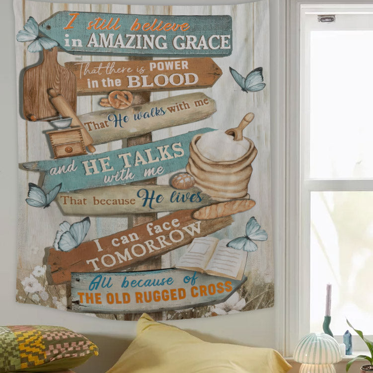 I Still Believe In Amazing Grace Tapestry - Cross - Butterfly - Bible Verse Tapestry - Religious Tapestry - Christian Tapestry - Ciaocustom