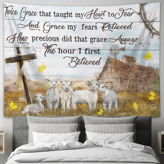 Twice Grace That Taught My Heart To Fear - The Lamb Of God Cross Tapestry - God Tapestry - Christian Wall Tapestry - Religious Tapestry - Ciaocustom