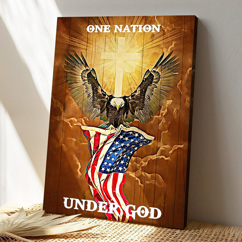 Scripture Canvas Wall Art - Jesus Poster - Flag American One Nation Under God Canvas Poster - Ciaocustom