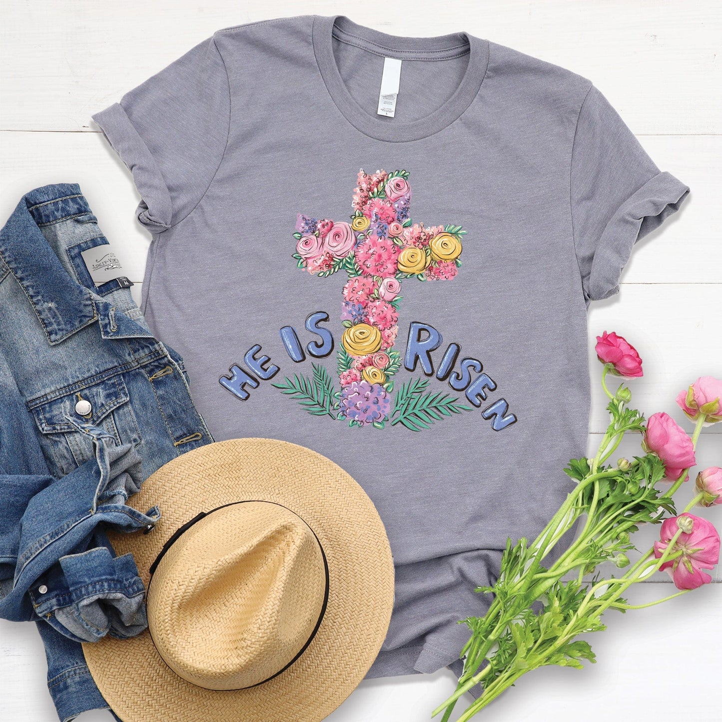 He is Risen Cross T Shirts For Women - Women's Christian T Shirts - Women's Religious Shirts