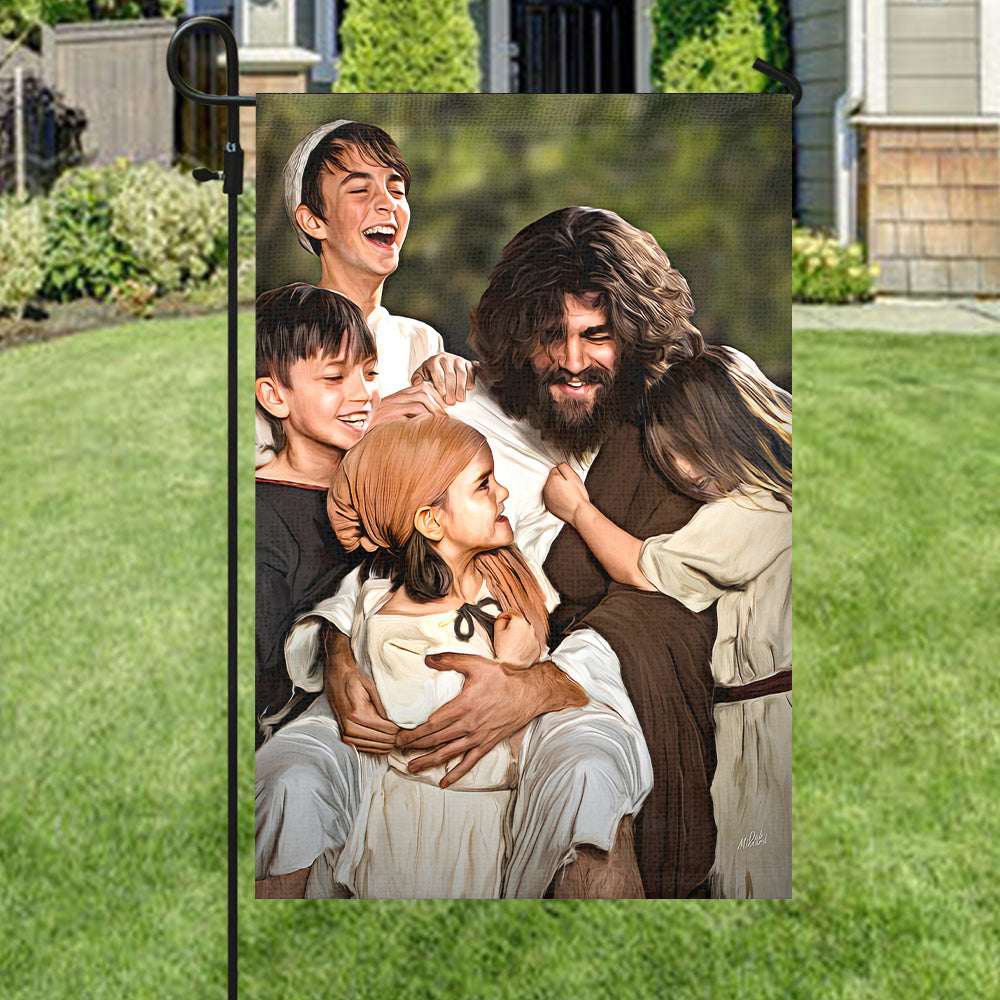 Jesus Smiling With Children Flag - Christian's Flag - Garden Decor - Garden Flag - Decorative Flags - Welcome Garden Flags - Ciaocustom