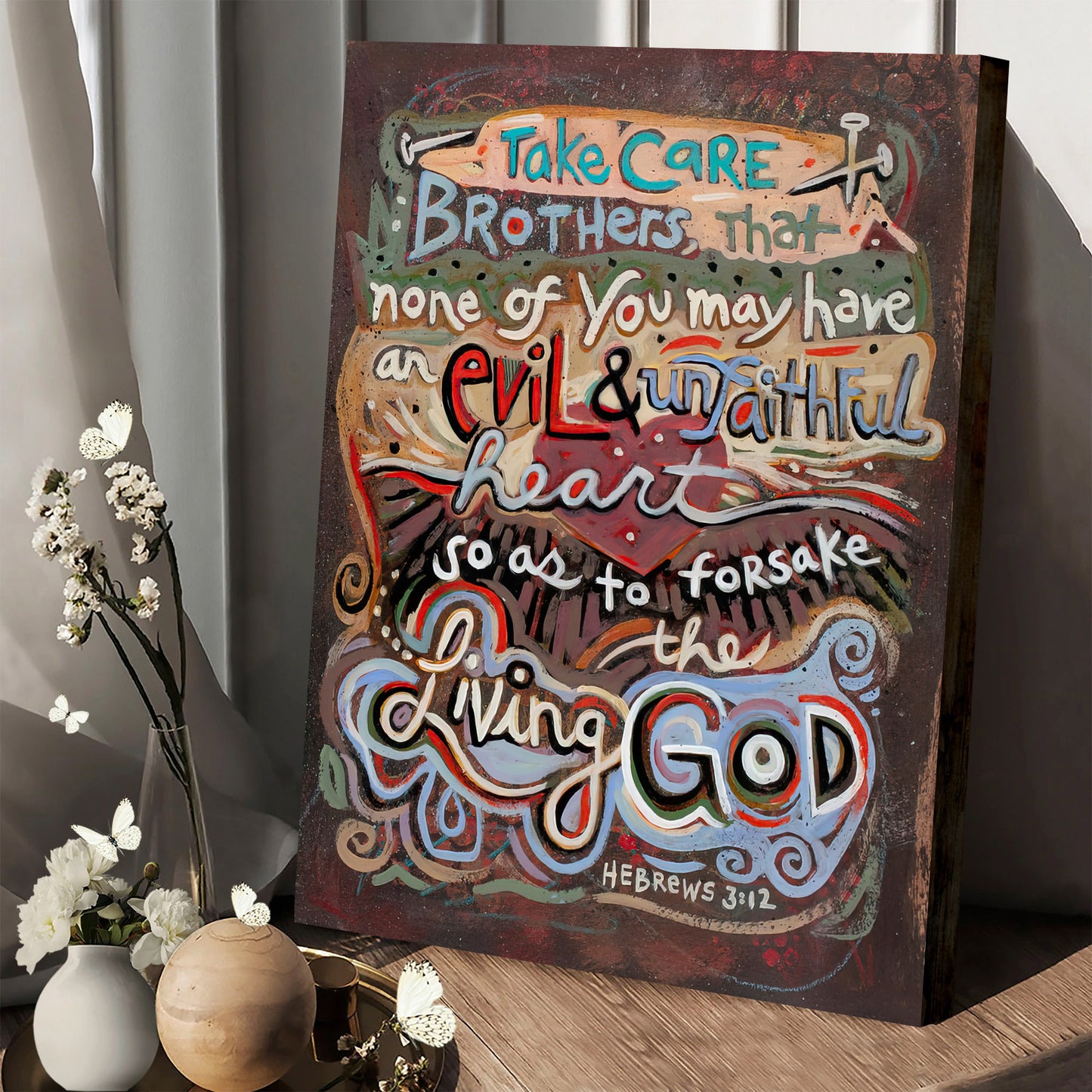 Hebrews 3:12 Take Care Brothers Canvas Wall Art - Bible Verse Posters - Ciaocustom