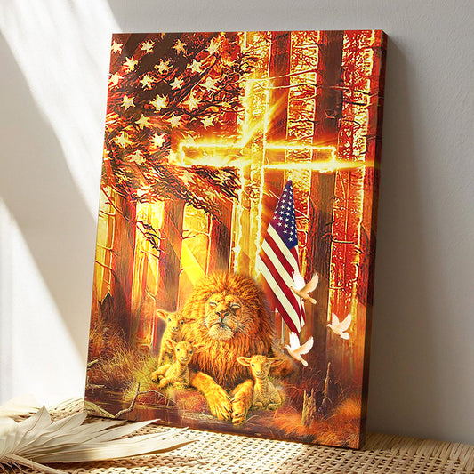 Christian Canvas Wall Art - Scripture Wall Decor - Flag And Lion Canvas Poster - Ciaocustom