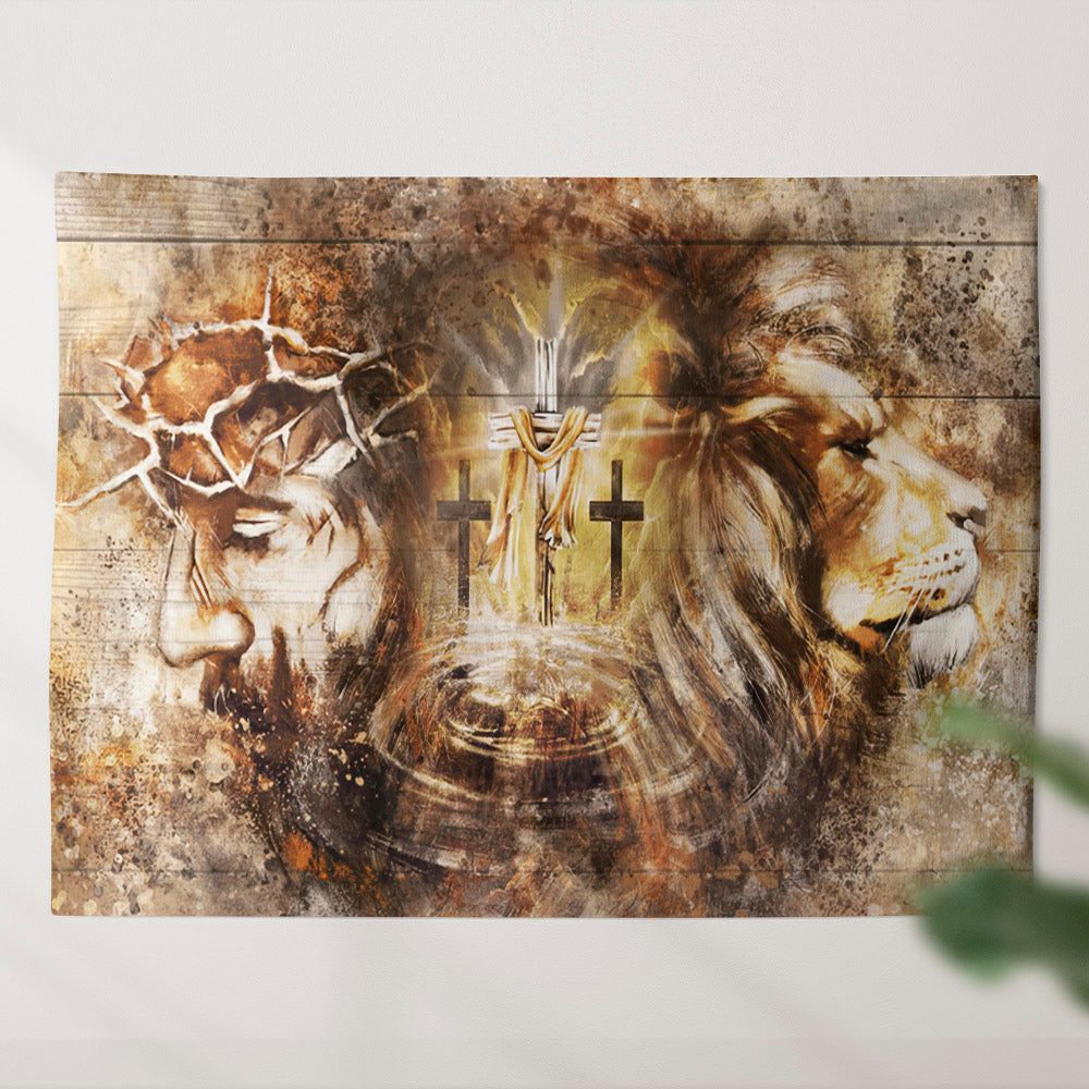 Lion And Jesus Tapestry - Lion Wall Art - God Tapestry - Tapestry Wall Hanging - Christian Wall Tapestry - Religious Tapestry - Ciaocustom