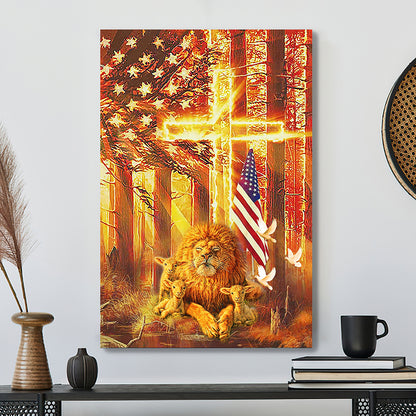 Christian Canvas Wall Art - Scripture Wall Decor - Flag And Lion Canvas Poster - Ciaocustom