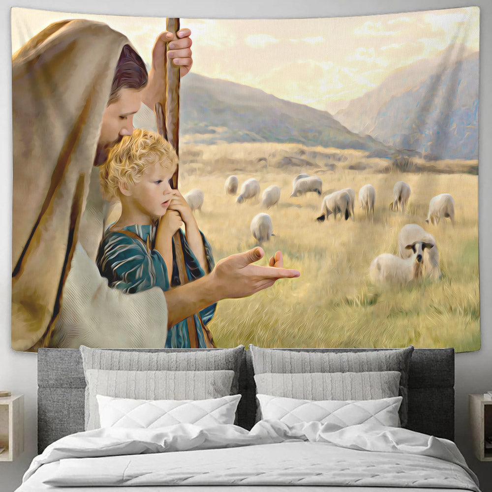 Feed My Sheep  - Biblical Tapestries - Christian Tapestry Wall - Religious Wall Decor - Ciaocustom