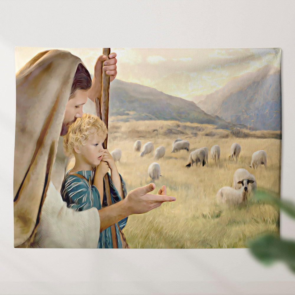 Feed My Sheep - Biblical Tapestries - Christian Tapestry Wall - Religious Wall Decor - Ciaocustom