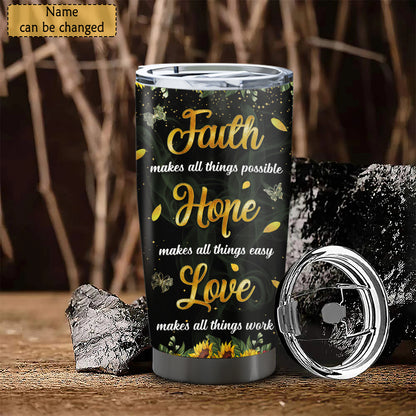 Faith Hope Love - Sunflower - Personalized Tumbler - Stainless Steel Tumbler - 20oz Tumbler - Tumbler For Cold Drinks - Ciaocustom