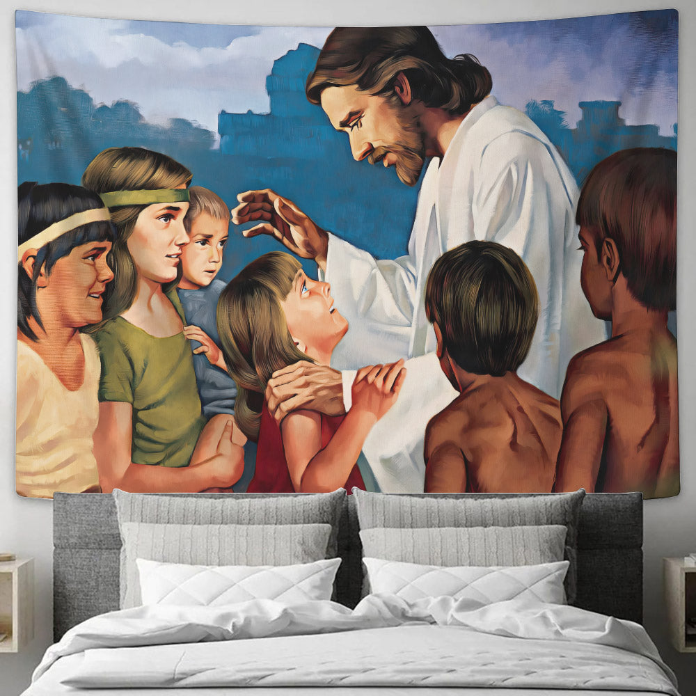 Christ Blessing the Nephite Children - Religious Wall Decor - Christian Tapestry Wall - Christian Tapestry Wall Hanging - Ciaocustom