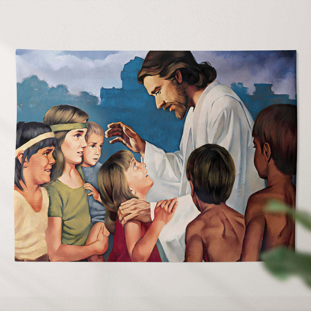 Christ Blessing the Nephite Children - Religious Wall Decor - Christian Tapestry Wall - Christian Tapestry Wall Hanging - Ciaocustom