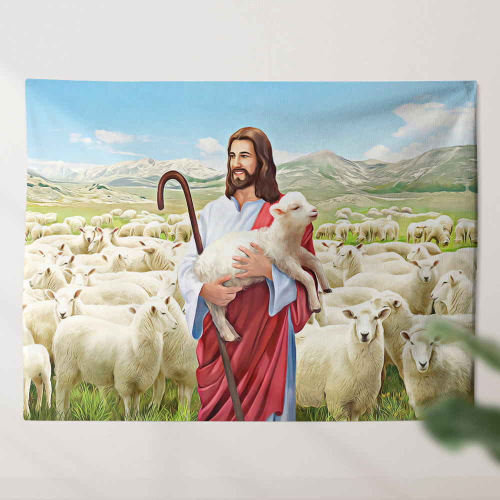 Lord Holding A Lamb - Christian Tapestry - Christian Tapestry Wall - Religious Wall Decor - Ciaocustom