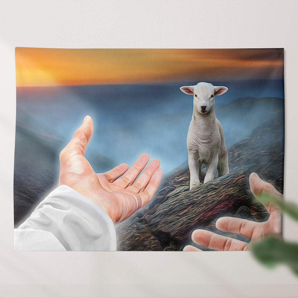 Hands of God Reaching Out To A Lost Sheep  - Biblical Tapestries - Christian Tapestry Wall - Religious Wall Decor - Ciaocustom