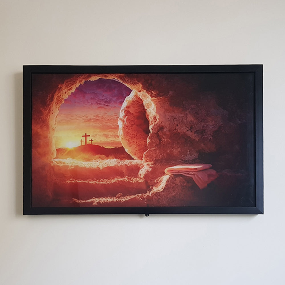 Empty Tomb Glass Print Wall Art With Led Lights - Easter Glass Canvas Art - Christian Glass Framed Wall Pictures