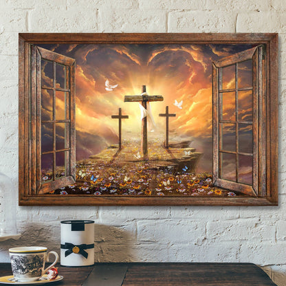 Three Crosses Canvas Prints - 3 Crosses On A Hill Painting - Christian Wall Art - Ciaocustom