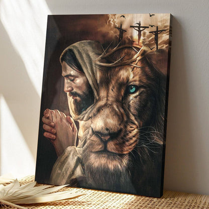 Portrait God Canvas - Bible Verse Wall Art - Jesus and lion - Just pray Canvas - Ciaocustom