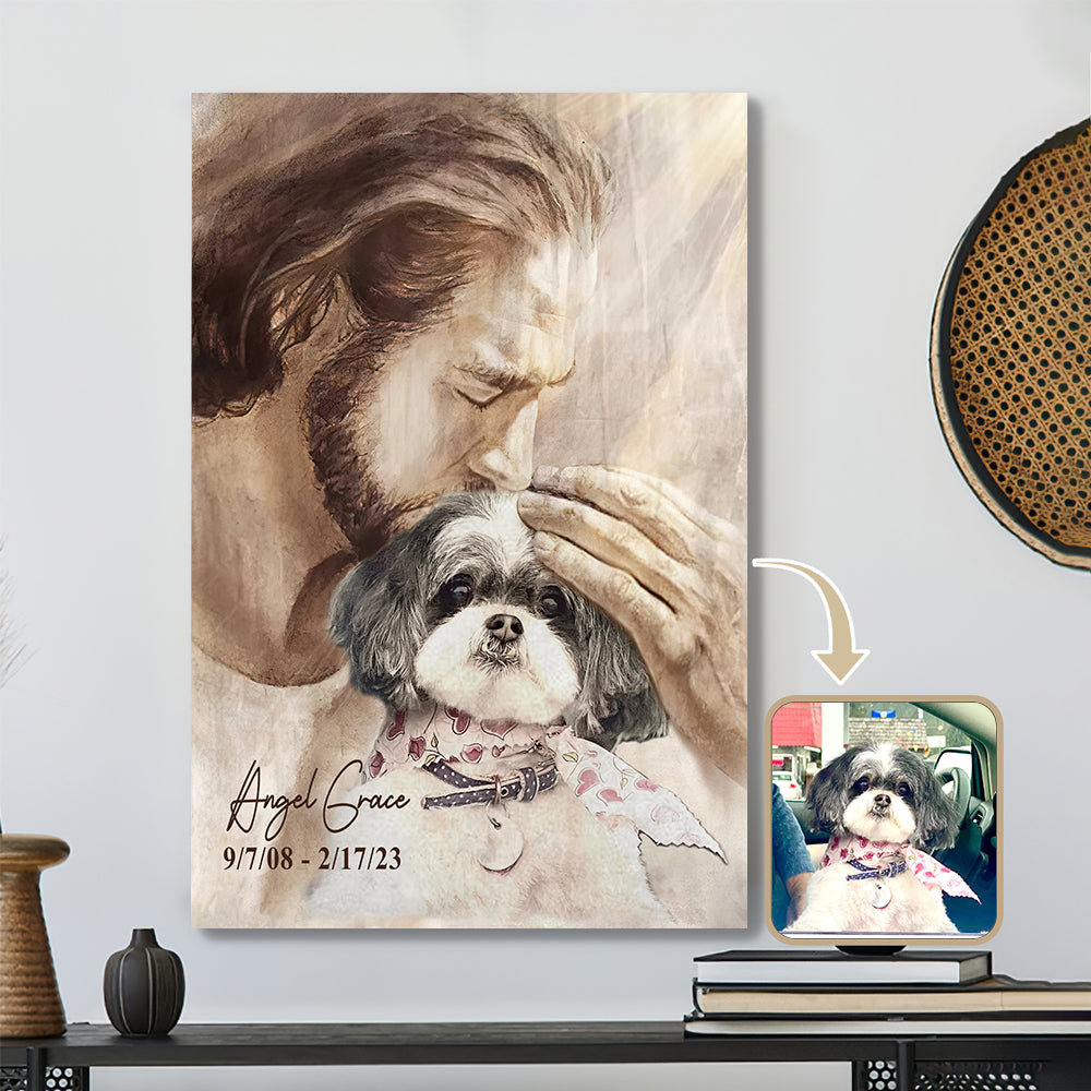 Personalized Memorial Pet Wall Art Canvas - Jesus God Hug A Dog - Jesus Canvas - Christian Canvas Wall Art - Ciaocustom