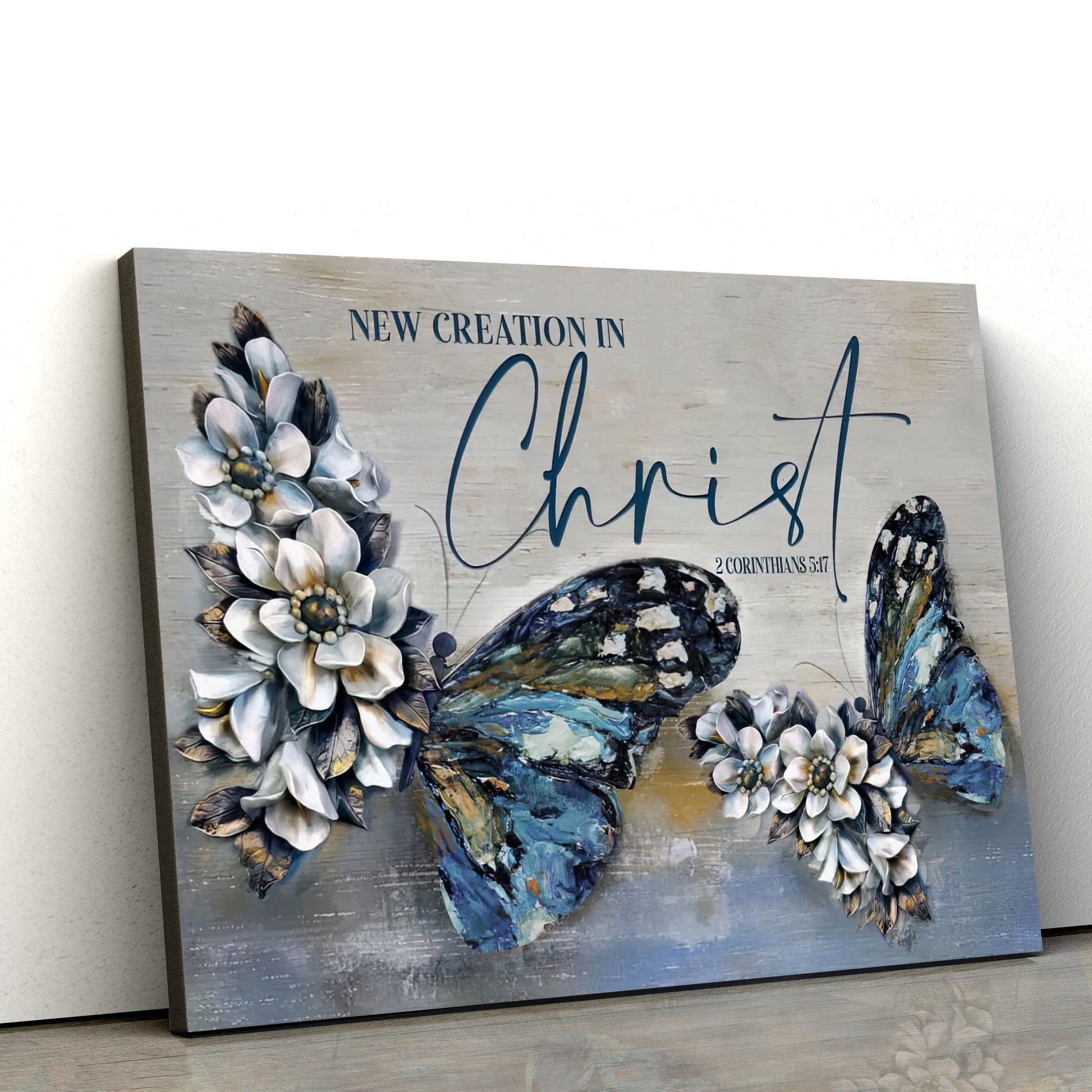 2 Cor 517 New Creation In Christ Wall Art Canvas Butterflies Christian Decor - Christian Art Gift