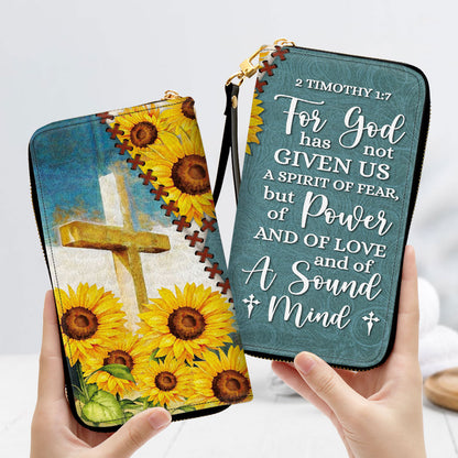 2 Timothy 17 Cross And Sunflower Christ Gifts For Religious Women Clutch Purse For Women - Personalized Name - Christian Gifts For Women