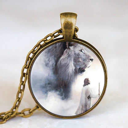 Jesus and Lion - Religious Pendant - Jesus Necklace - Religious Necklace - Ciaocustom