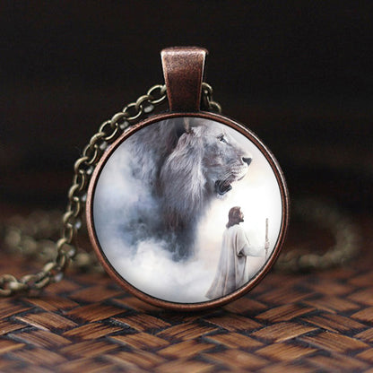 Jesus and Lion - Religious Pendant - Jesus Necklace - Religious Necklace - Ciaocustom