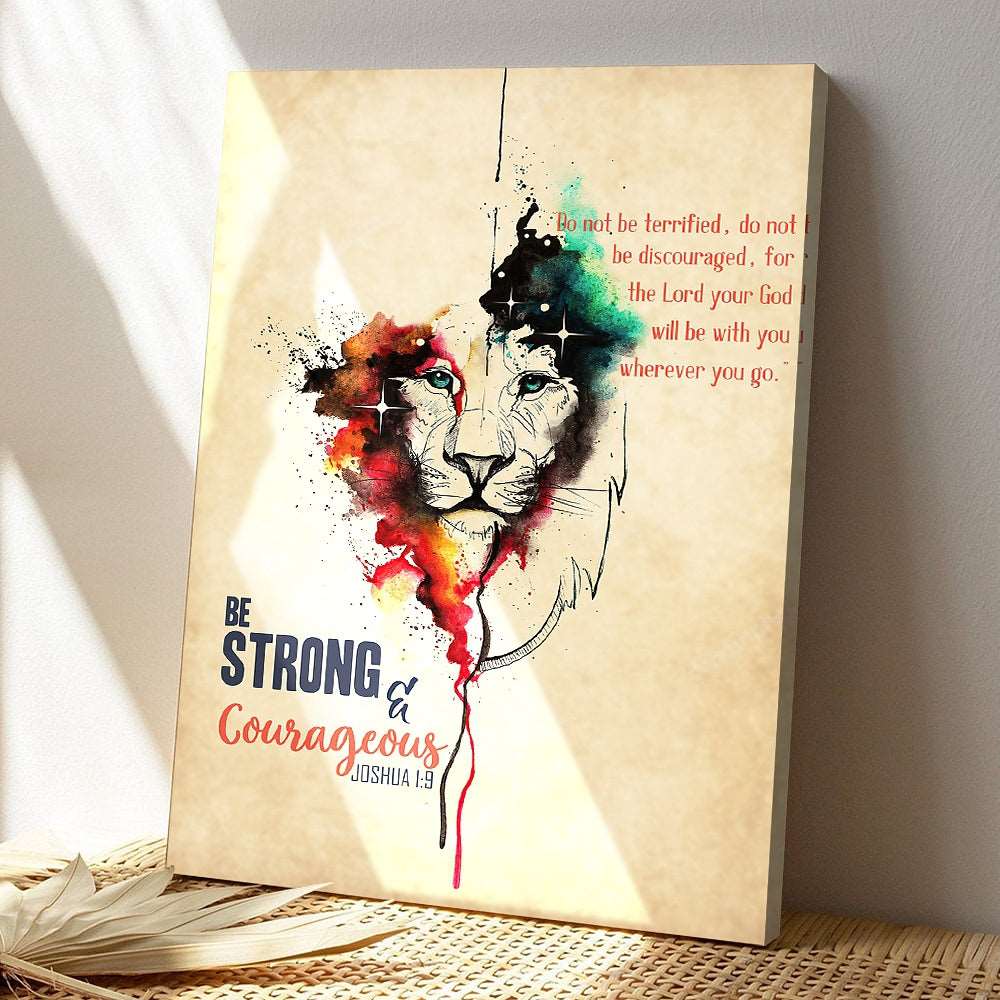 Be Strong & Courageous Joshua 1:9 - Christ And Lion Picture - Jesus Lion Canvas - Bible Verse Canvas Wall Art - Scripture Canvas - Ciaocustom