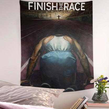 Finish The Race Men Tapestry - Bible Verse Wall Tapestry - Religious Tapestry Wall Hangings - Christian Wall Tapestry - Ciaocustom