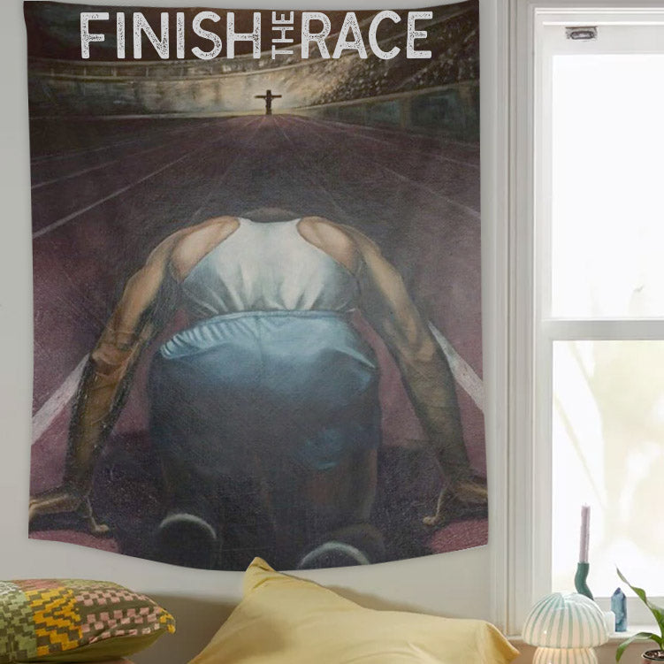 Finish The Race Men Tapestry - Bible Verse Wall Tapestry - Religious Tapestry Wall Hangings - Christian Wall Tapestry - Ciaocustom