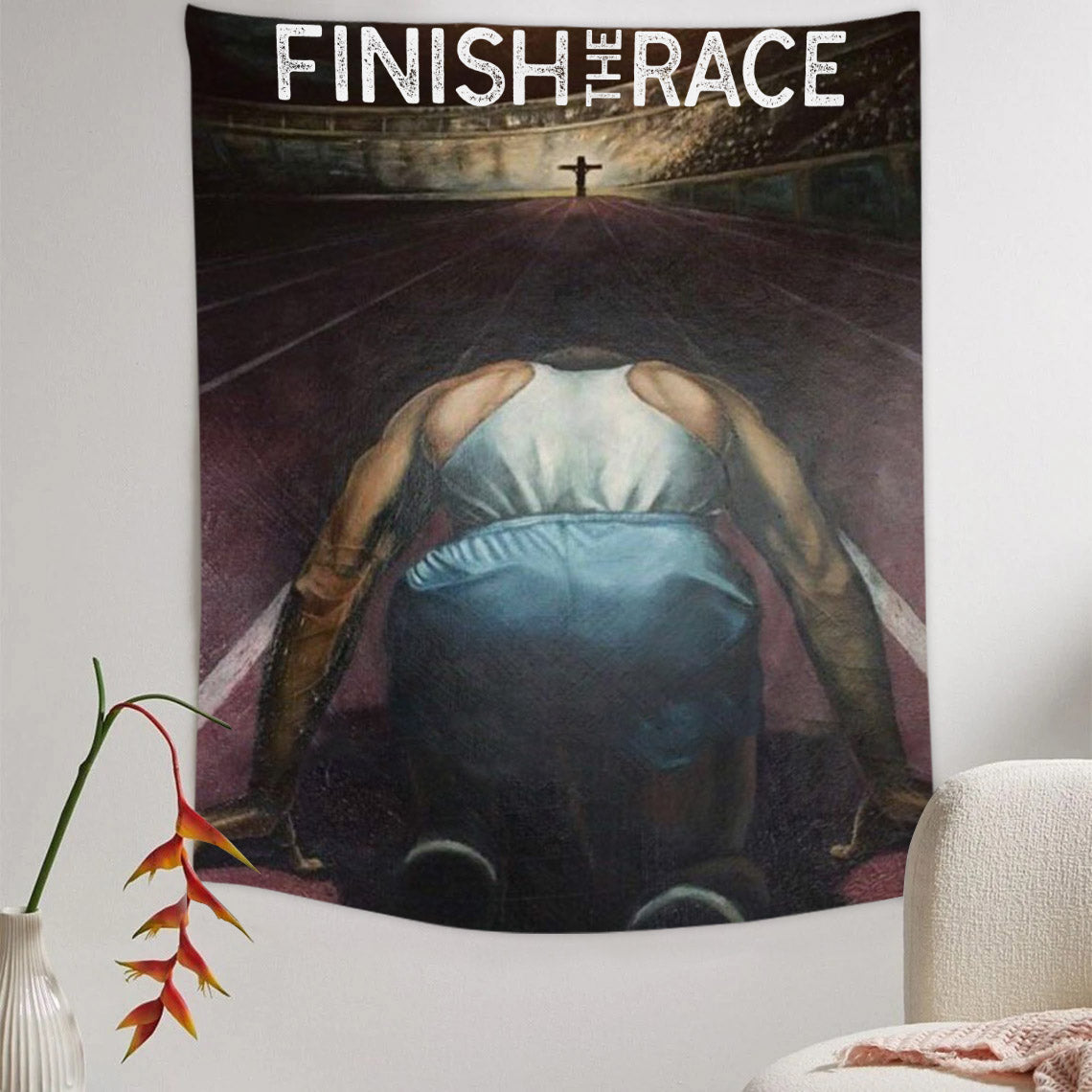 Finish The Race Men Tapestry - Bible Verse Wall Tapestry - Religious Tapestry Wall Hangings - Christian Wall Tapestry - Ciaocustom