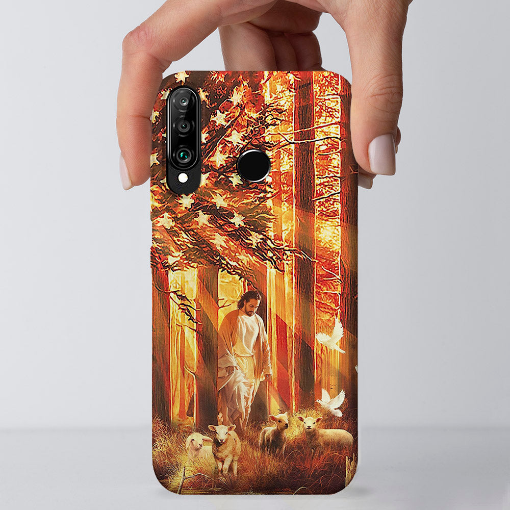 Jesus Walking In Forest With The Lambs - Christian Phone Case - Jesus Phone Case - Religious Phone Case - Ciaocustom