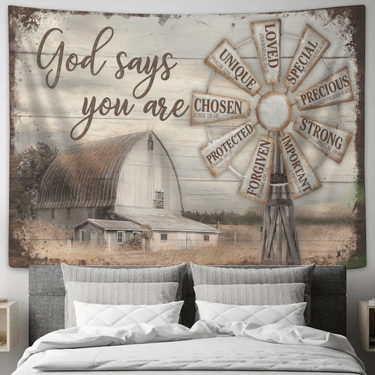 God Says You Are Tapestry - Windmill - Farm - Rustic Barn - Christian Tapestry Wall Hanging - Religious Tapestry - Home Decor - Ciaocustom