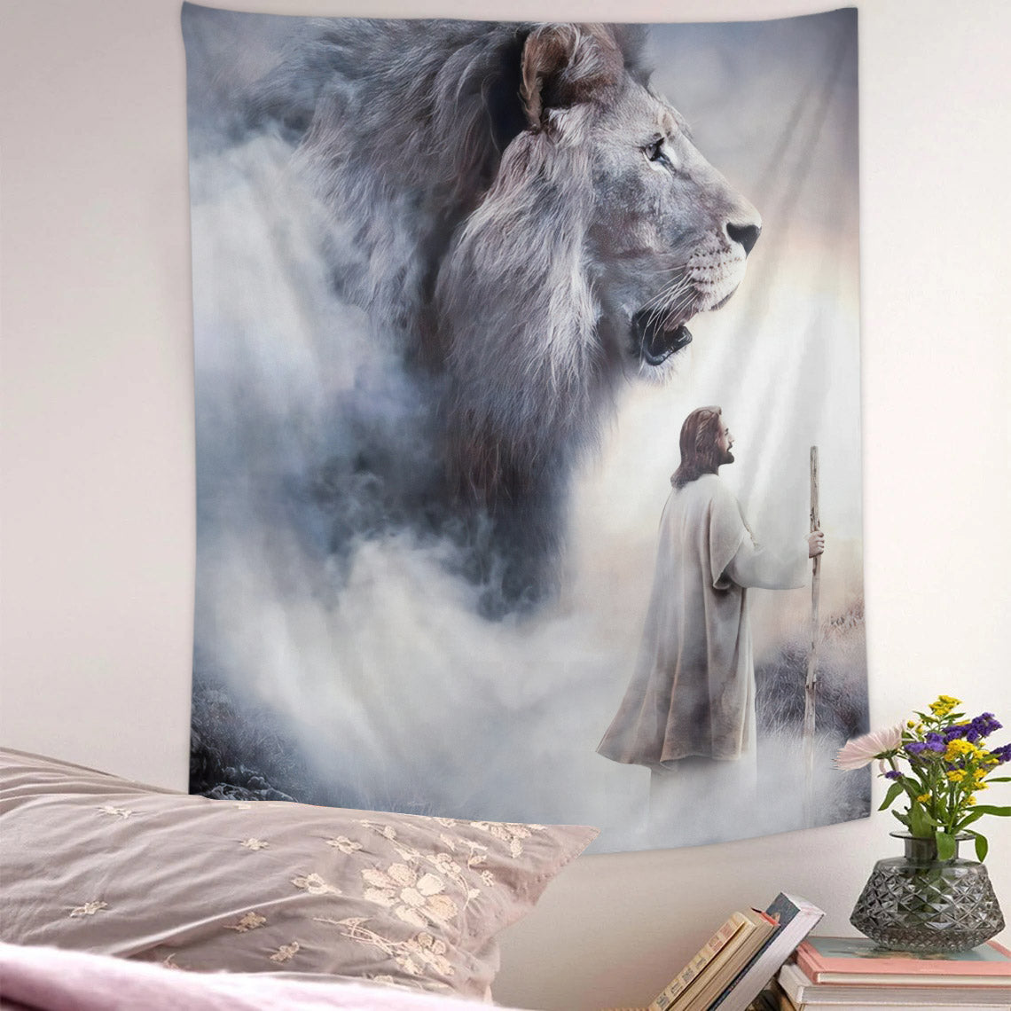 Jesus And Lion Tapestry - Jesus Tapestry - Christian Tapestry - Jesus Wall Art - Christian Tapestry Wall Hanging - Gift For Christian - Ciaocustom