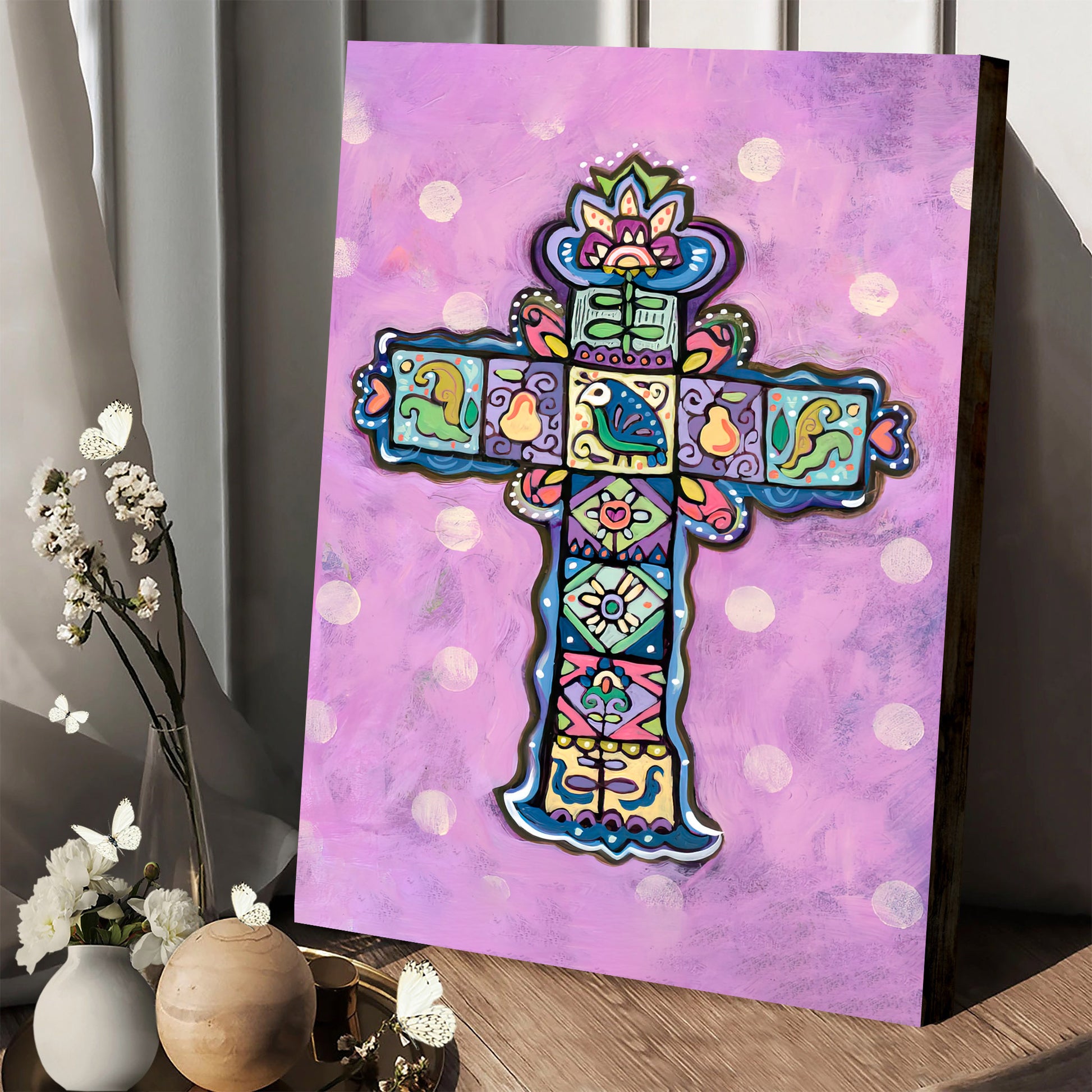 Easter Cross On Orchid Canvas Posters - Religious Wall Decor - Ciaocustom