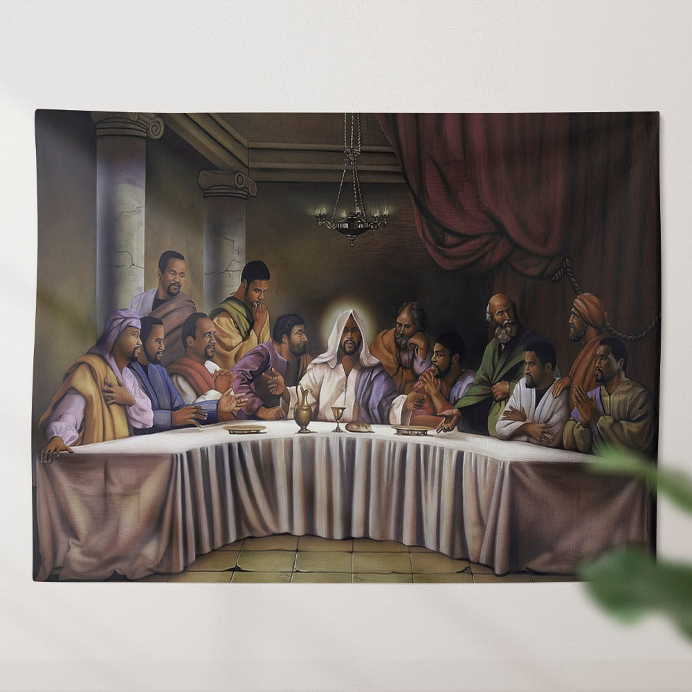 Last Supper Painting Black Jesus - Christian Wall Tapestry - Bible Tapestry - Religious Tapestry Wall Hangings - Bible Verse Wall Tapestry - Religious Tapestry - Ciaocustom