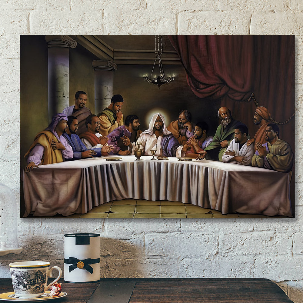 Last Supper Painting Black Jesus - Christian Art Gift - Christian Wall Art - Religious Canvas Painting - Religious Posters - Ciaocustom