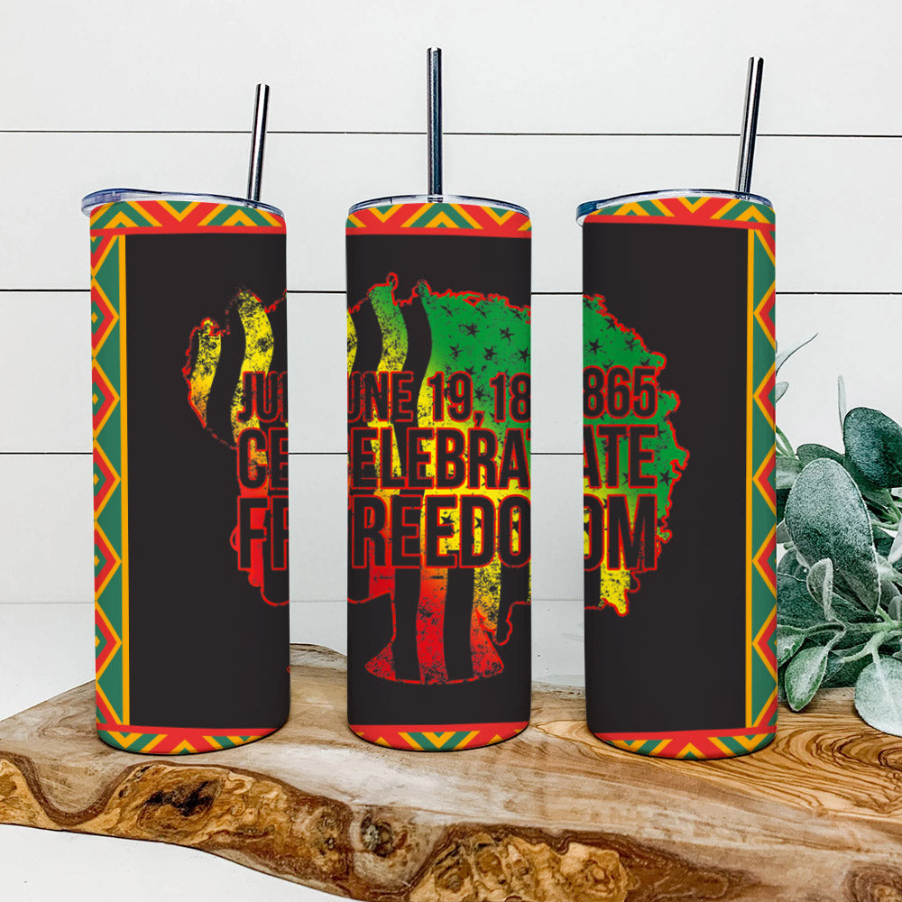 June 19.1865 Celebrate Freedom - Juneteenth Tumbler - Stainless Steel Tumbler - 20 oz Skinny Tumbler - Tumbler For Cold Drinks - Ciaocustom