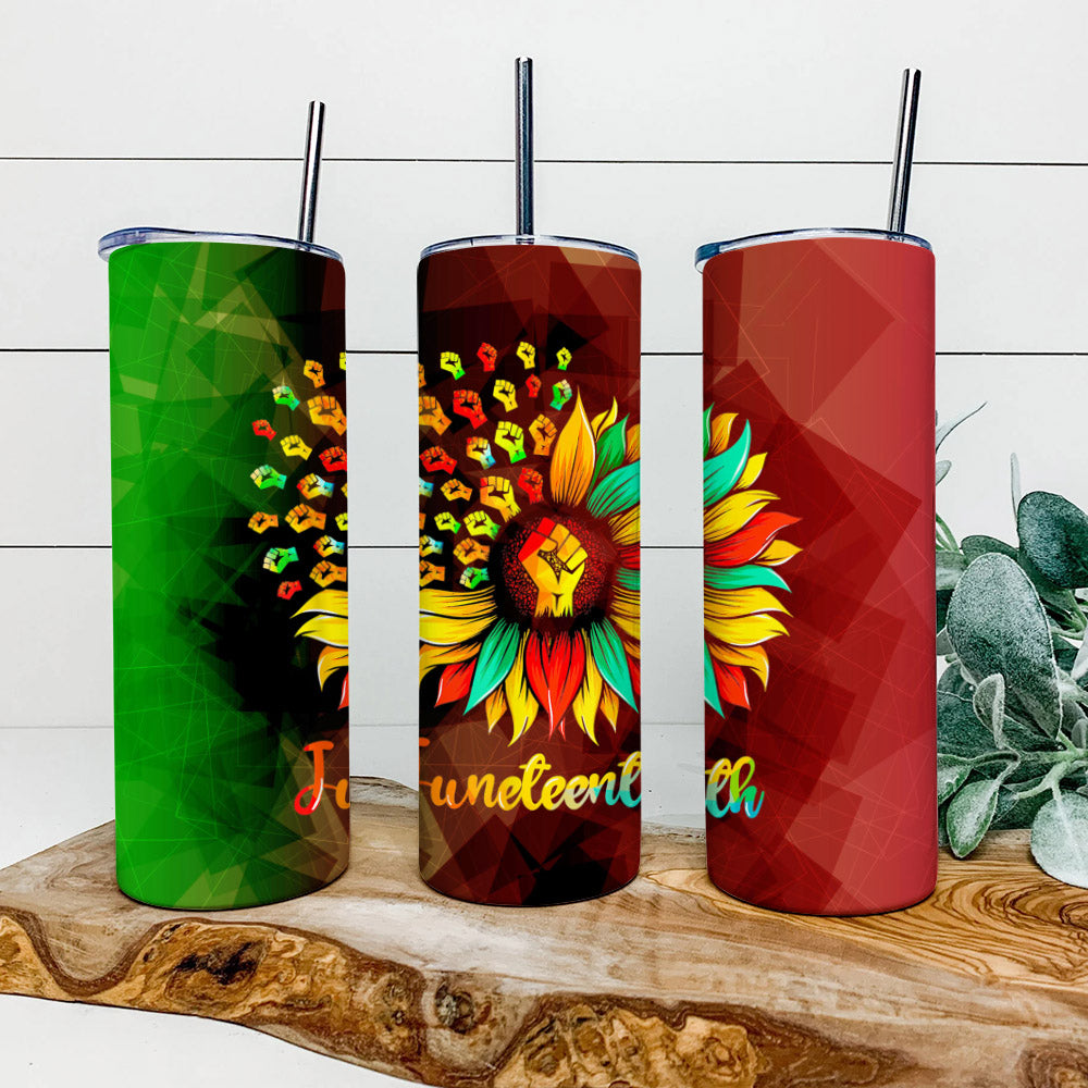 Sunflower - Juneteenth Tumbler - Stainless Steel Tumbler - 20 oz Skinny Tumbler - Tumbler For Cold Drinks - Ciaocustom