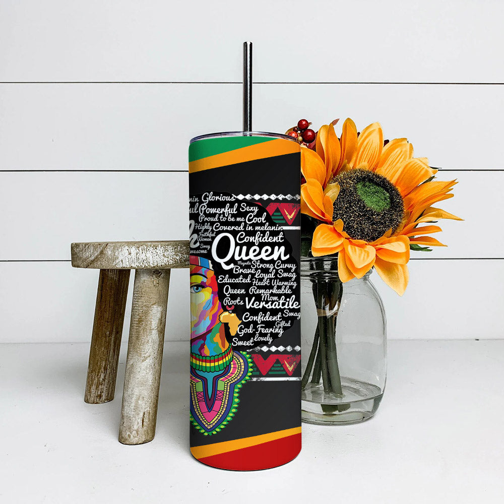 Black Queen Beautiful - Juneteenth Tumbler - Stainless Steel Tumbler - 20 oz Skinny Tumbler - Tumbler For Cold Drinks - Ciaocustom