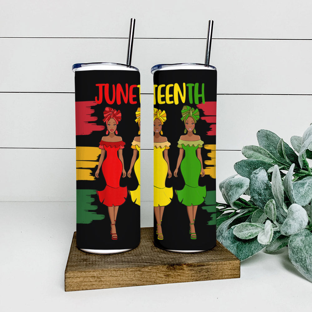 Black Queen - Juneteenth - Juneteenth Tumbler - Stainless Steel Tumbler - 20 oz Skinny Tumbler - Tumbler For Cold Drinks - Ciaocustom