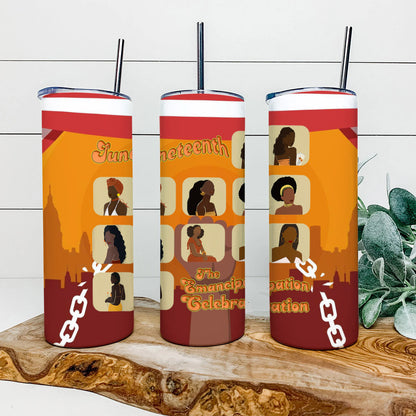 The Emanclipation Celebration - Juneteenth Tumbler - Stainless Steel Tumbler - 20 oz Skinny Tumbler - Tumbler For Cold Drinks - Ciaocustom