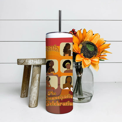 The Emanclipation Celebration - Juneteenth Tumbler - Stainless Steel Tumbler - 20 oz Skinny Tumbler - Tumbler For Cold Drinks - Ciaocustom